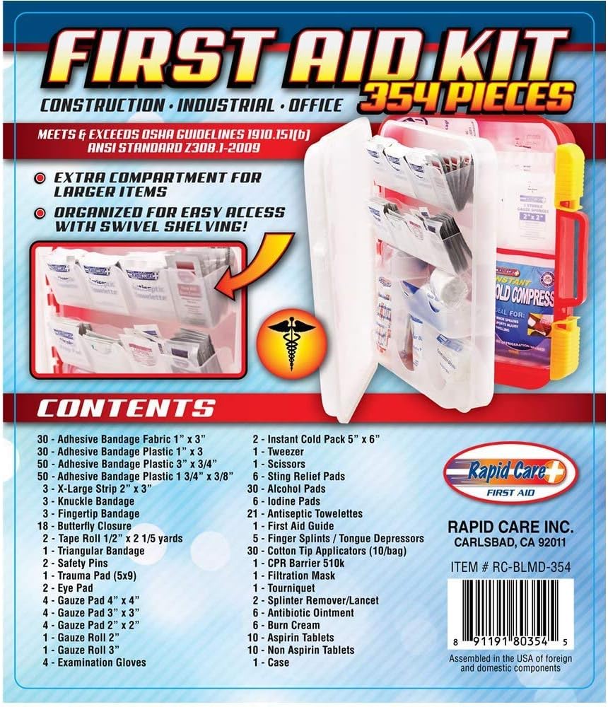 Rapid Care First Aid RC-BLMD-354 354 Piece ANSI/OSHA Compliant Emergency First Aid Kit, Wall Mountable, Multi Compartment with Easy Access Tilt Trays: Home Improvement