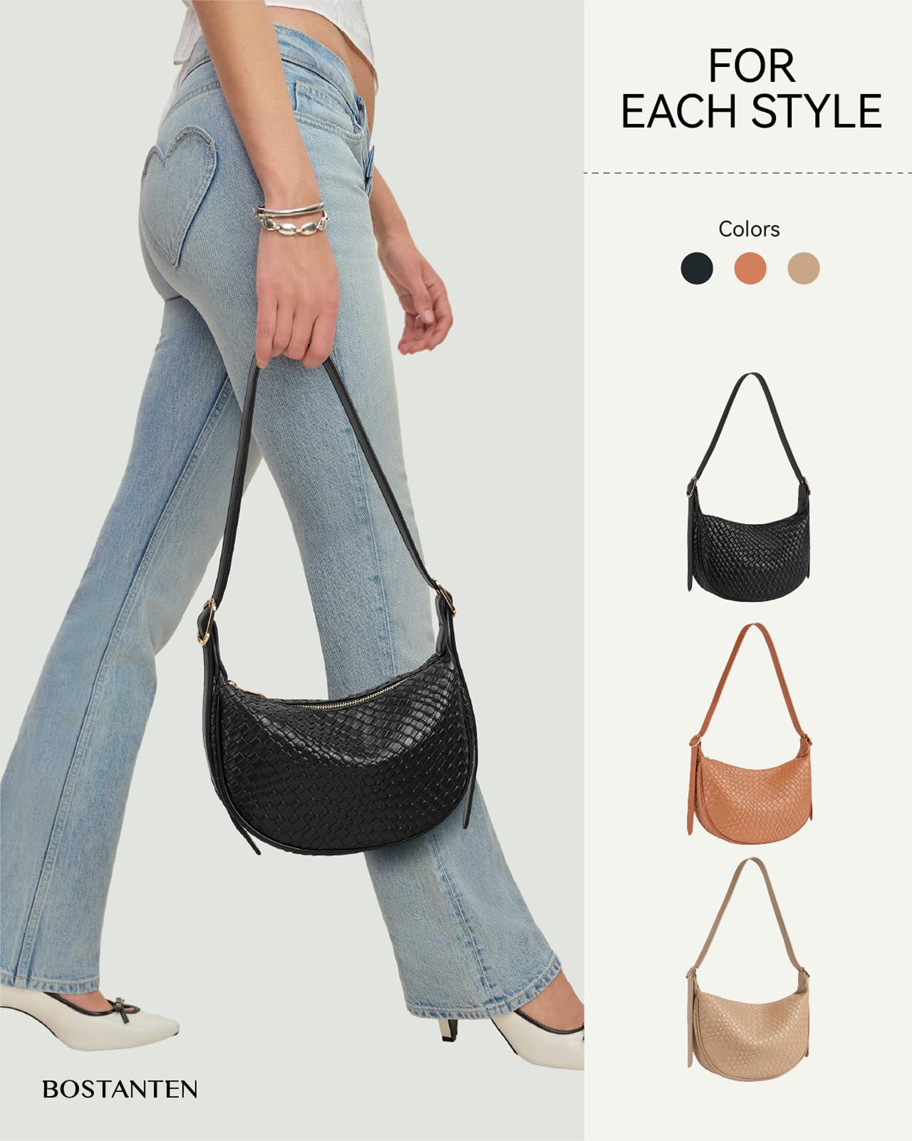 BOSTANTEN Purses for Women Small Crossbody Bags Crescent Shoulder Bag Hobo Handbag with Adjustable Strap