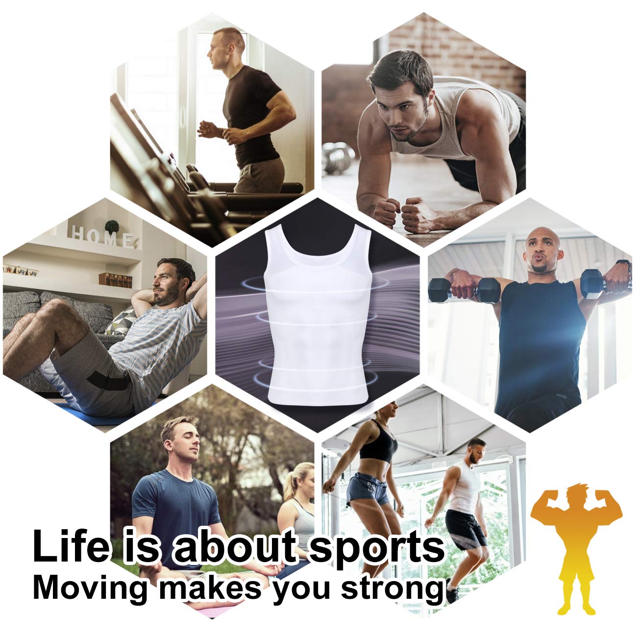 Hoter Men's Compression Shirt to Hide Gynecomastia Moobs Chest Slimming Body Shaper Undershirt