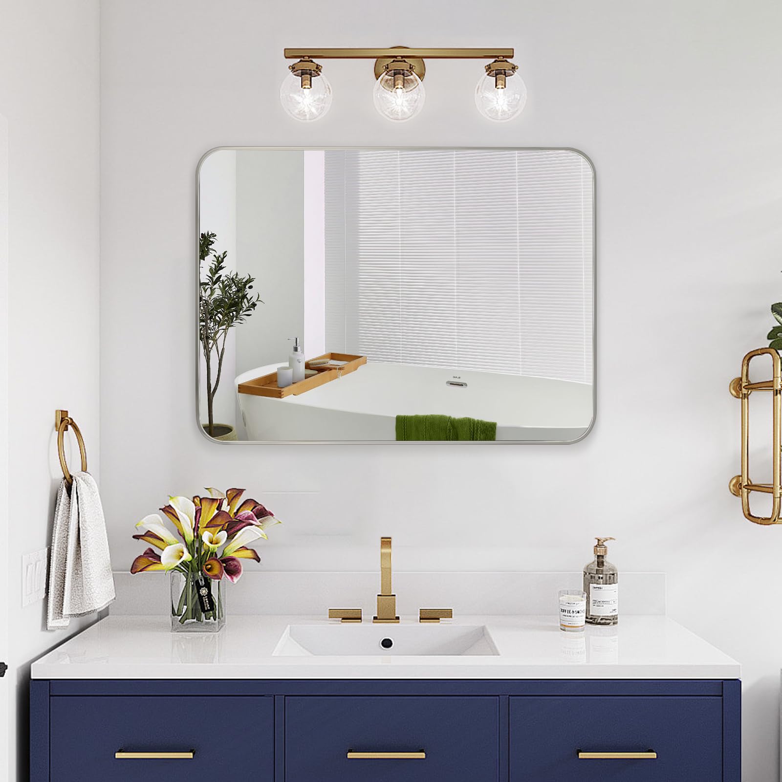 Photo 1 of bolrok Bathroom Mirror Brushed Nickel, 30 x 36 Inch Metal Frame Rectangle Mirror Rounded Silver Modern Vanity Mirror Anti-Rust for Bathroom, Farmhouse Wall Mounted Vertically/Horizontally