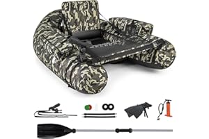 GYMAX Fishing Float Tube, 350lbs Inflatable Belly Boat with Fish Ruler, Fishing Rod Holder, Pump, Storage Bag, Flippers & Adjustable Straps, Portable Backpack Float Tube for Fishing and Angling