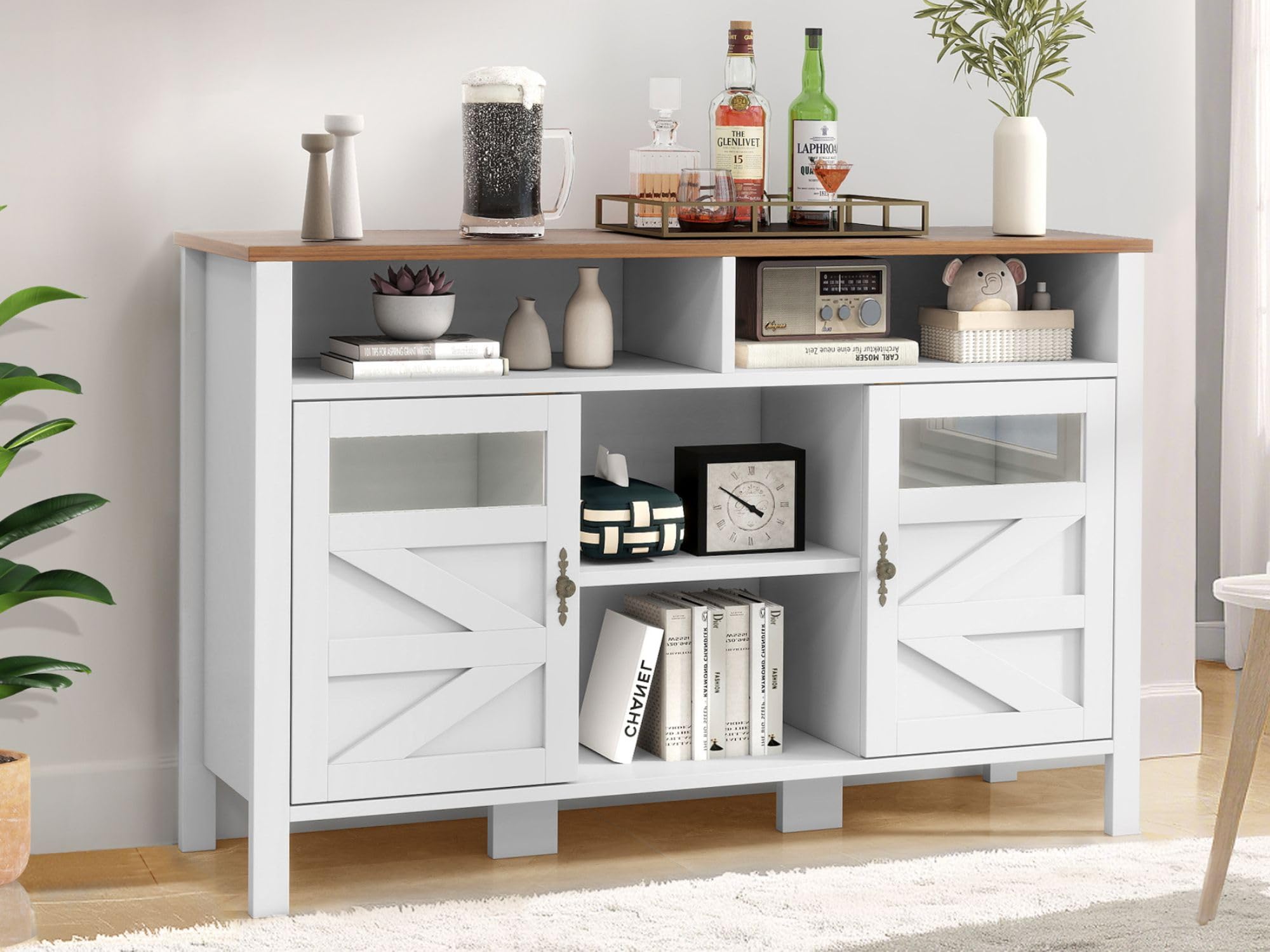 YITAHOME Farmhouse Sideboard Buffet Cabinet - 55'' Kitchen Storage With Adjustable Shelf, White