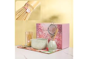 DWEHIXBUY Handcrafted Matcha Bowl Set 8pc - Japanese Style Ceramic Chawan Tea Cups with Floral Art & Wavy Rim | Complete Matc