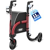 VOCIC Z25 3 Wheel Walker for Seniors, Foldable Rollator, 8'' Tires, 300 LBS | 11 LBS Lightweight 3 Wheel Design Navigates Tight Spaces, Height Adjustable Handle Includes Cane⋓ Holder, Red