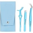 KevKev Lash Tweezers Set Eyelash Tweezers Lash Extension Tweezers Lash Applicator Tool 3 in 1 Lash Applicator Tool Set with Lash Brush Eyelash Tweezers for False Lashes