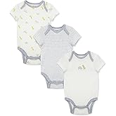 Little Me Baby Gender Neutral 3-Pack Short Sleeve Bodysuit Scratch Free 100% Cotton, Quick Snap Closures, Newborn to 9 Months