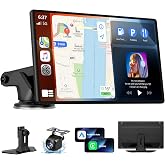 Wireless CarPlay Screen for Car, 9 Inch Portable Touchscreen for Apple CarPlay &amp; Android Auto, Plug &amp; Play, OTA Updates, Backup Camera &amp; Screen Mirroring, Voice Control, GPS, Bluetooth 5.0, FM/AUX