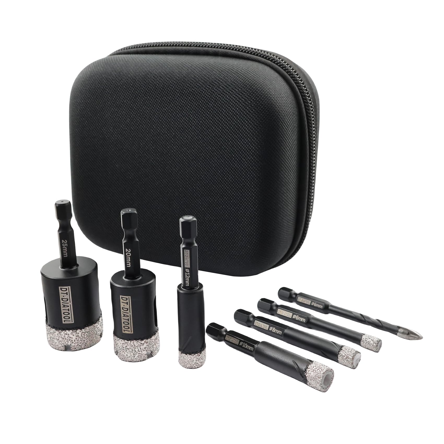 DT-DIATOOL Diamond Drill Bits 7pcs/set - 6/8/10/12/20/25mm with 6mm Diamond Tip Carbide Drill for Tile Porcelain Ceramic Marble Granite
