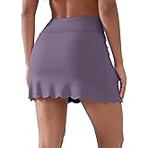 YIPINK Women’s Tennis Skirt with Pockets, Quick-Dry Scalloped Hem Sport Skort with Built-in Shorts for Golf Running Workout