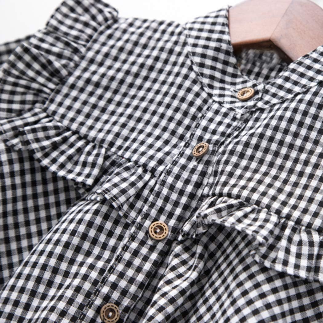 Colorful Childhood Girls Plaid Shirt Casual Long Sleeve Loose Fit Blouse Ruffles Tops: Clothing