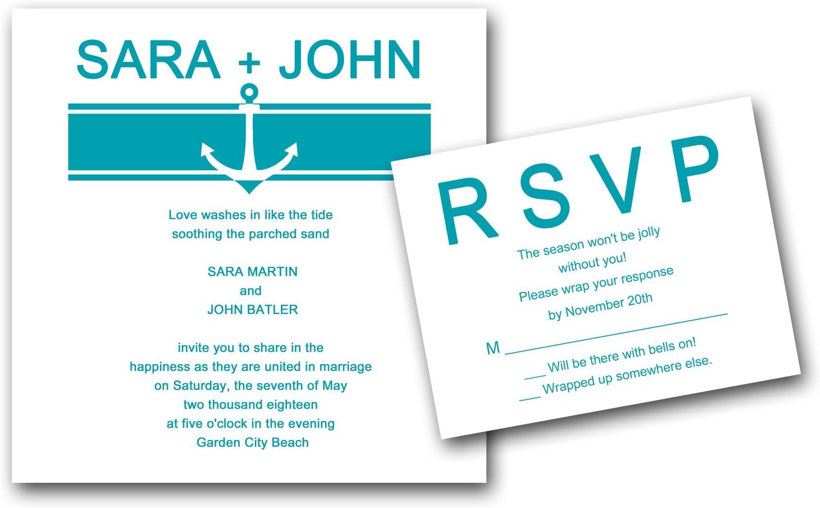 Anchor Square Wedding Invitations - Set of 20