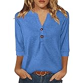 Dimur Womens Tops 3/4 Sleeve V Neck Button Down Shirts Business Casual Outfits Basic Tees Summer Top 2026