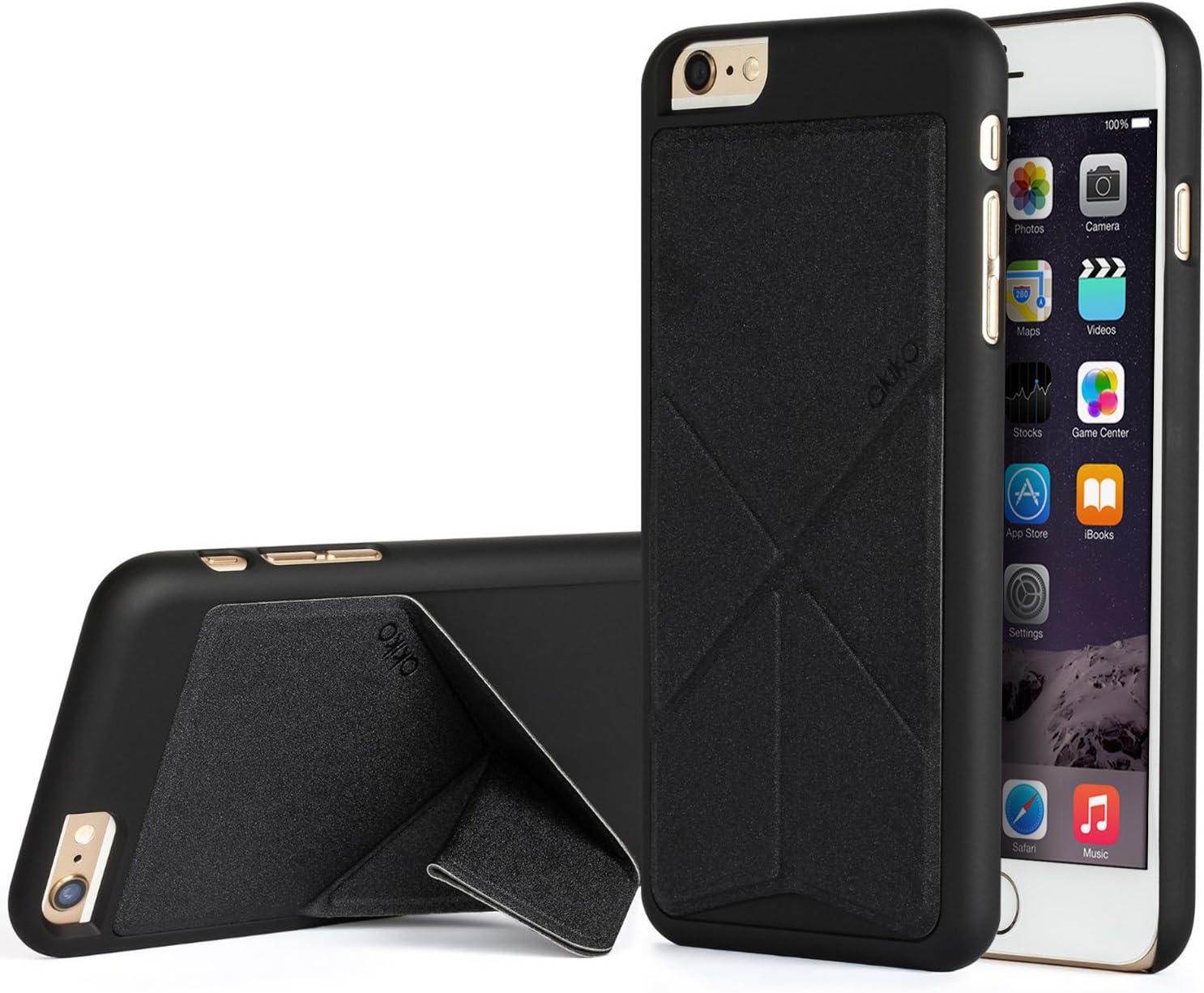 iPhone 6 6s Plus Case, Akiko Stand Case [Origami Series] Ultimate Protection Scratch Proof Soft Interior Leather HardCase with [Foldable 2-Way Stand Feature] for iPhone 6 6s Plus, Black
