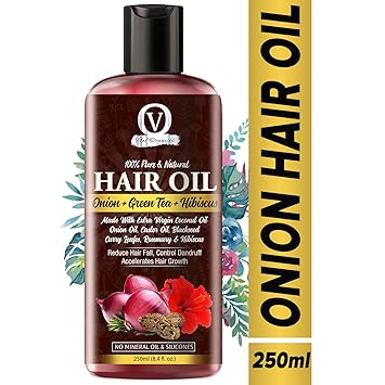 Vital Organics Onion Hair Oil With Castor Oil,Green Tea, Hibiscus, Argan Oil, Blackseed Oil, Rosemary Oil And 24 Essential Oils And Natural Extracts For Hair Growth,Strong And Healthy Hair