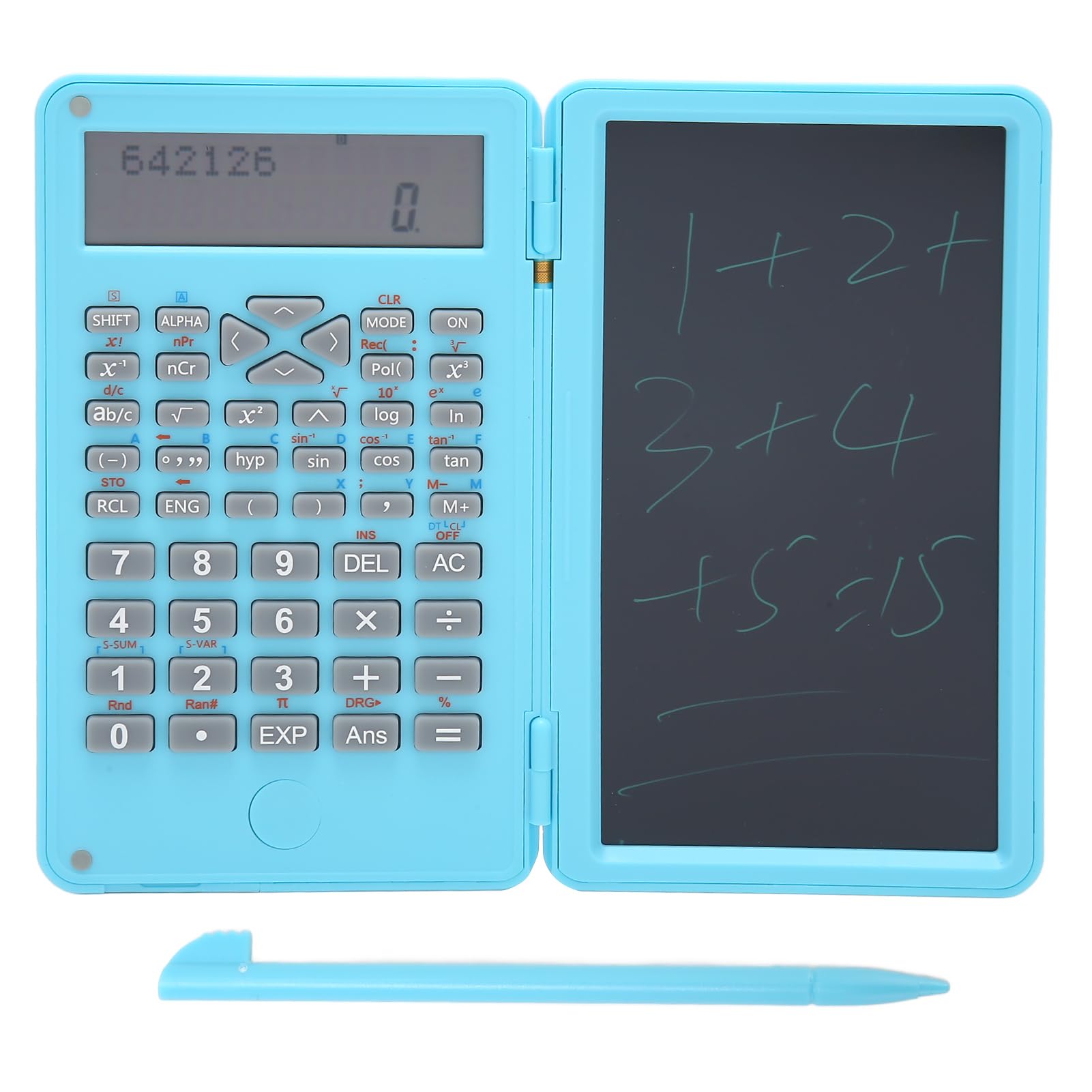 Scientific Calculator with Writing Tablet, 10+2bit Digits Desktop Calculator with 6in Notepad, LCD Display for Student Teacher Office Meetings High School (Blue)