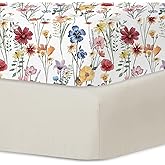 Little Grape Land Crib Sheets for Girls and Boys, 2pk Baby Crib Fitted Sheet for Standard Size Crib and Toddler Mattress, Super Soft Baby Sheet (Spring Flower & Beige)