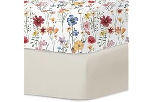 Little Grape Land Pack and Play Sheets Mini Crib Sheets Soft Breathable Pack N Play Sheets, Playard Fitted Sheet 2 Pack Stretchy Fits 38"x26" Playard Mattress, Spring Flower