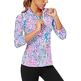WOWENY Women's 3/4 Sleeve Athletic Golf Shirts Quarter Zip Pullover Collared T-Shirt Workout Print Tennis Top