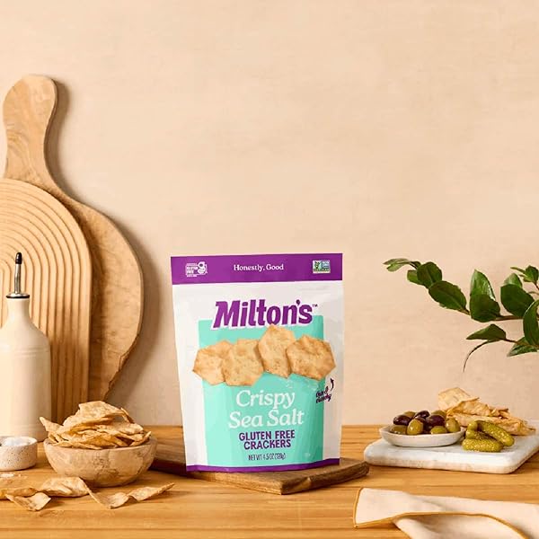 MILTON’S GLUTEN FREE CRACKERS, CRISPY SEA SALT – NON-GMO PROJECT VERIFIED, KOSHER, CERTIFIED GLUTEN FREE SNACK, 5 GRAINS IN EVERY BITE – 4.5 OZ