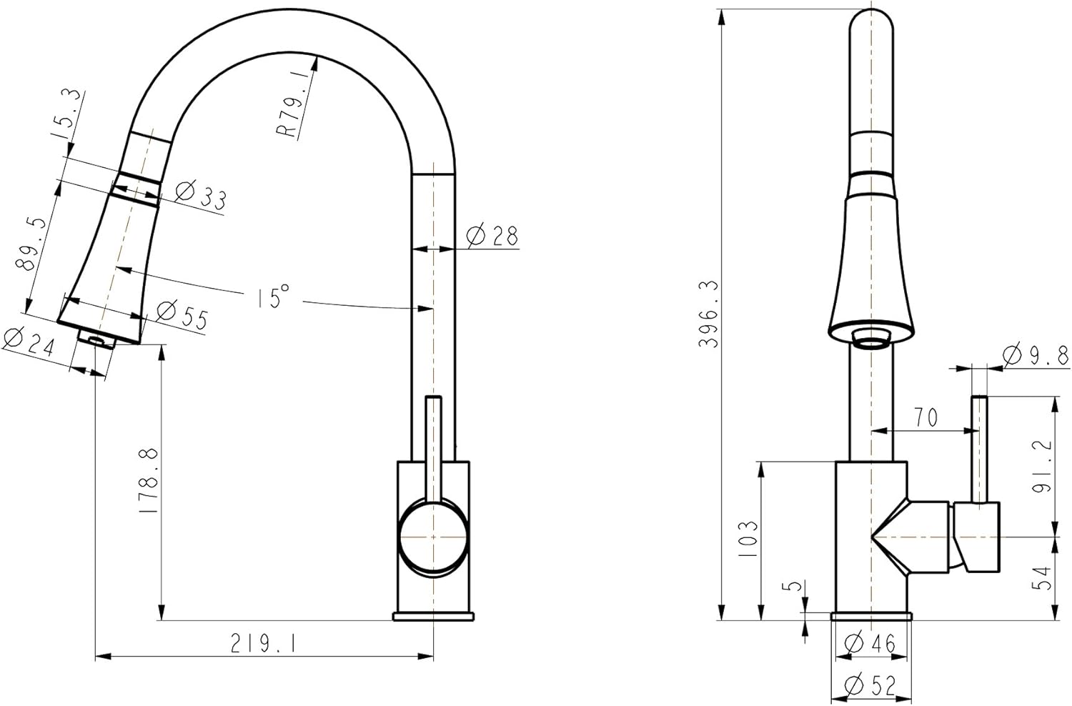 LowPressure Kitchen Sink Mixer Tap with Extendible Dish Rinser BigaMart