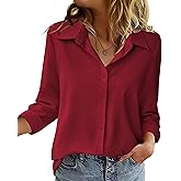 Zeagoo Blouse for Women Dressy Long Sleeve Button Down Shirts Business Casual Outfit Lightweight Solid/Printed Tops