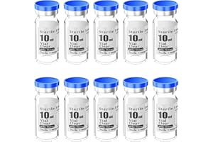 Biocomma 10pcs 10ml Sterile Empty Vial with Plastic Aluminum Flip Off Caps，Penicillin Bottle 20mm Crimp Top Sterile Transpare
