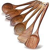 Wooden Spoon Set-6 Piece Wooden Cutlery-Daily Wooden Cutlery Cooking Spoon-Natural Teak Kitchen Set-Teak Cooking Utensils with Smooth Non-Stick Surface-For use in the kitchen when cooking