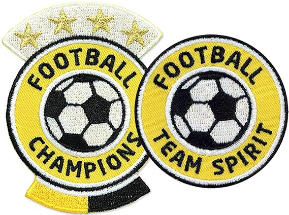 Club of Heroes 2er-Set, Fussball Abzeichen gelb mit Gold Stickerei/Aufbügler Aufnäher Sticker Wappen Patch für Team Dress Tri