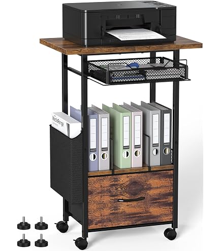 Meuble Imprimante Mobile Avec Roulettes Et étagère Réglable - Noir, 60x60x60 Cm - Bureau, Salon, Rangement Pratique - 5