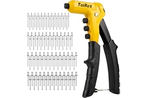 TOLRET Rivet Gun, Pop Rivet Gun Kit with 320 Pcs Rivets, Manual Rivet Tool with 4 Manual Interchangeable Nosepieces, Heavy Duty Hand Riveter for Metal, Wood, Plastic,TR-205