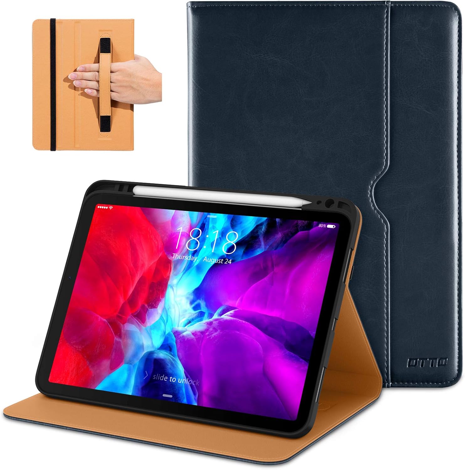 DTTO New iPad Pro 11 Case 2nd Generation 2020&2018, Premium PU Leather Business Folio Stand Cover [Apple Pencil Pair and Charge Supported] - Auto Wake/Sleep and Multiple Viewing Angles, Blue