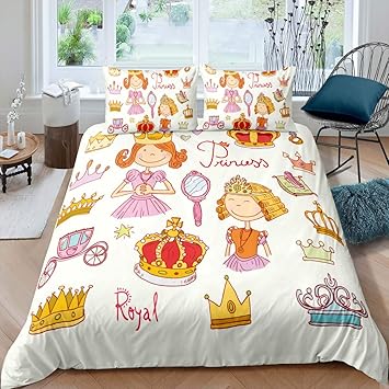Loussiesd Bettwasche Set Marchen Prinzessin Krone Bettbezug Set Fur Kinder Madchen Weich Bequem Microfaser 200x200 Cm Betten Set Mit Reissverschluss Und 2 Kissenbezug 80x80 Cm Amazon De Kuche Haushalt