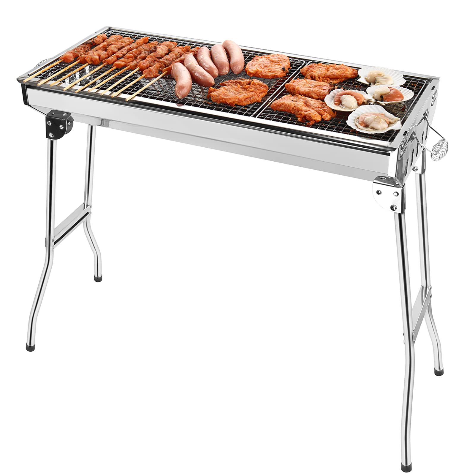 Grandma Shark Portable Folding Charcoal BBQ Grill, Stainless Steel, Camping, Foldable Design