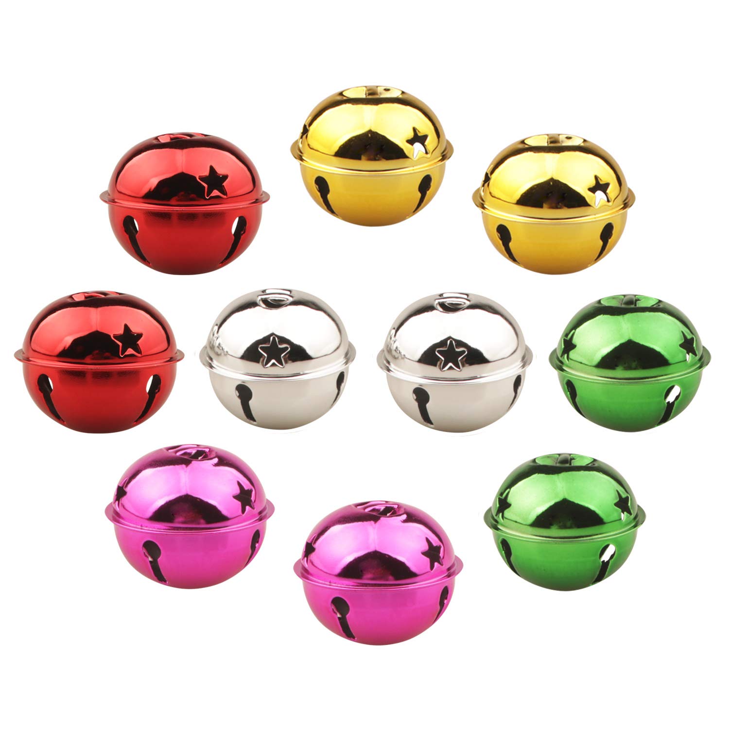 HUASUN Christmas Bells 10Pcs 5cm Jingle Bells Colorful Craft Bells Five-point Star Big Christmas Bells for Christmas Party Christmas Tree Decoration DIY Wreath Holiday Decorations (Multicolor)