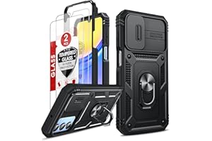 LeYi Compatible for Samsung Galaxy A15-5G Phone Case: Galaxy A15 5G Screen Protector Scratch Resistant [2 Packs] with A15 Case, Heavy Duty Shockproof para Basic Android Galaxy Phone Case A 15, Black