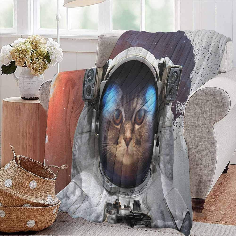 Amazon Co Jp 宇宙猫宇宙服で宇宙飛行士の猫と快適な大きな毛布ストリートアートグランジ背景画像マイクロファイバーブランケットベッドソファまたは旅行白紫とオレンジ 1x150 Home Kitchen