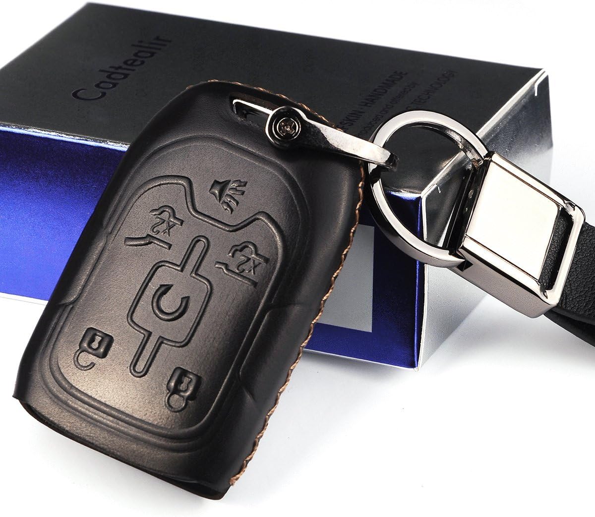 Cadtealir absortive Baby Calfskin Genuine Leather Key fob Cover case Holder for 2015-2018 gmc Yukon Acadia gmc Chevrolet Suburban Tahoe Silverado Colorado
