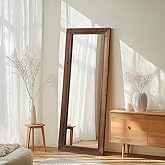 Rustic Floor Full Length Mirror Wood Frame, 56"X21" Farmhouse Free Standing Mirror for Bedroom Living Room Entryway, Hanging or Leaning Wall-Mounted, Tempered Glass, Brown