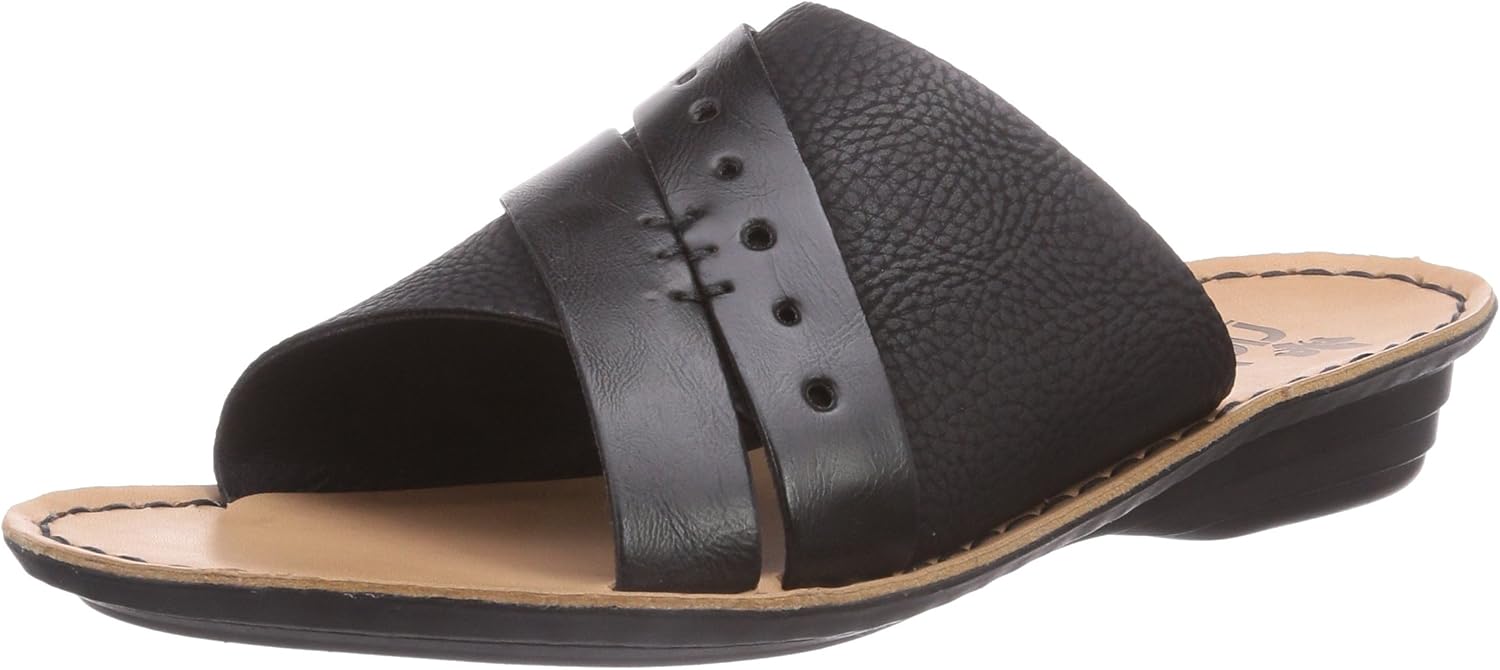 Sleepers Damen Pantoffeln – Schwarz, Mit Juweliert Rosette, Keilabsatz, Weiches Textil