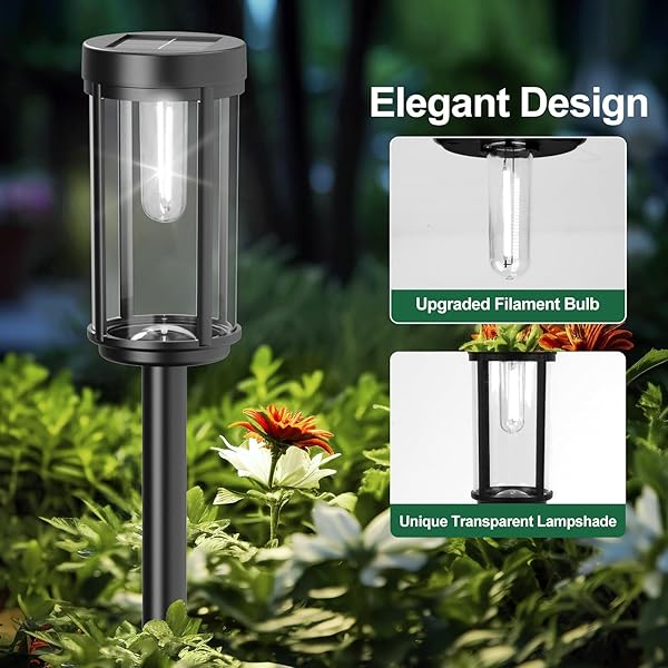 DAMAYCA 12 PACK SOLAR LIGHTS OUTDOOR WATERPROOF FOR GARDEN WALKWAY PATHWAY LAWN YARD DECORATIVE MODERN LANDSCAPE LIGHTING. (COOL WHITE LIGHT, 12)