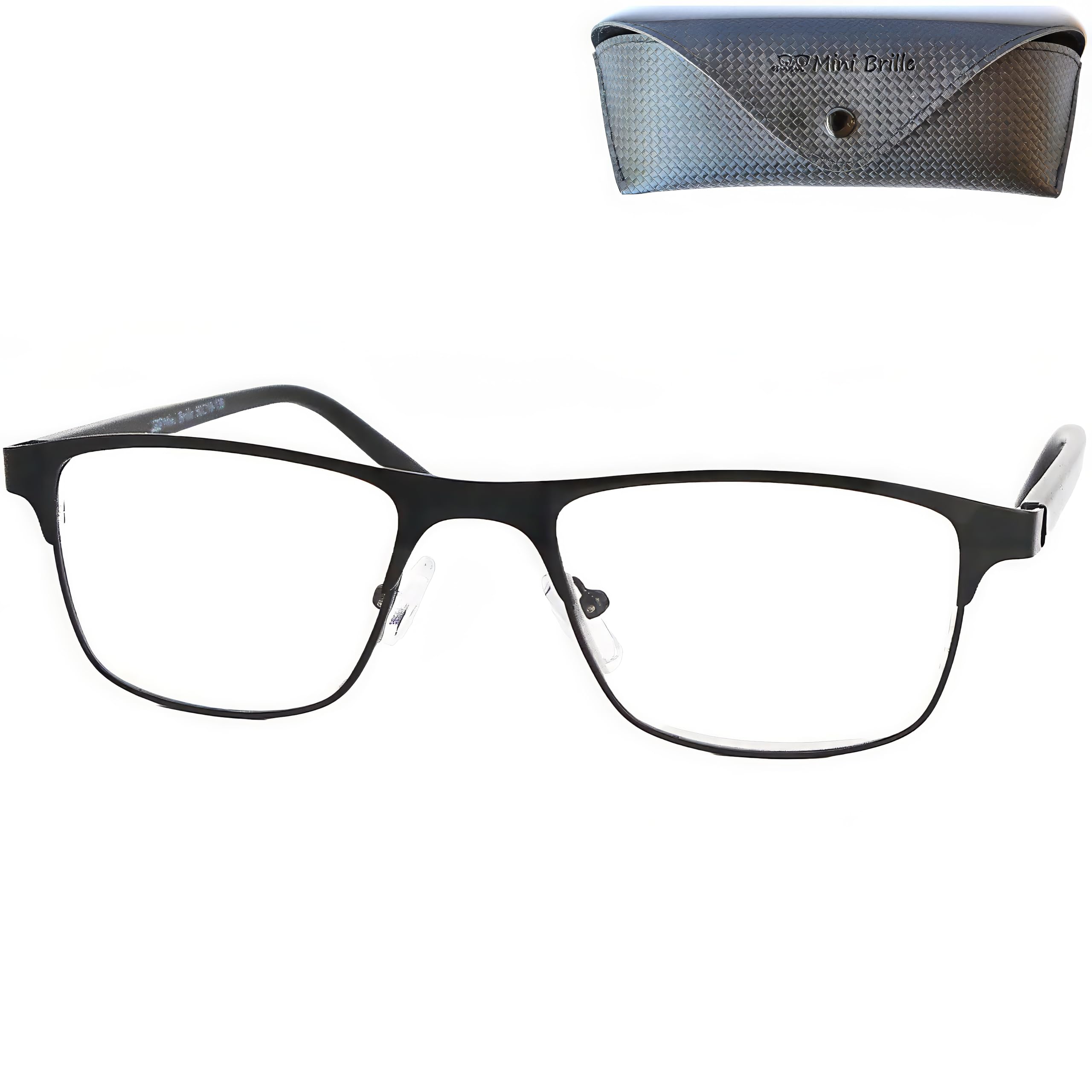 Mini Brille - Metal Gaming Glasses with Blue Light Blocking and No Magnification, Rectangle Lenses, FREE Case, Stainless Steel Frame (Black), Women and Men Anti Blue Light Filter