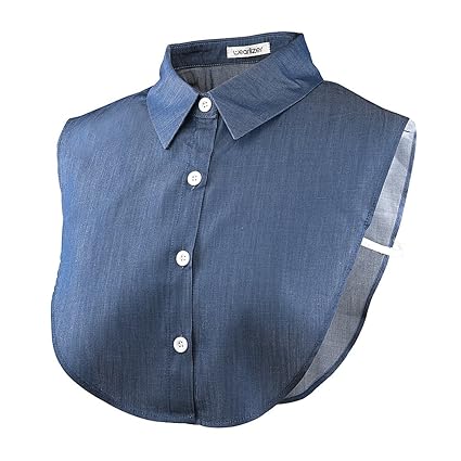 Wearlizer Frauen Kragen Abnehmbare Hälfte Shirt Bluse In Baumwolle Weiß/Schwarz / Jeans