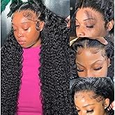 Rumdiku 30 Inch Deep Wave Lace Front Wigs Human Hair Pre Plucked 13x6 HD Lace Front Curly Wigs Human Hair 200% Density Glueless Frontal Wigs Curly Wig for Women Natural Black