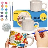 Paint Your Own Mug Kit, Custom Ceramic Mug Painting Set, Blank White Coffee Mugs with Paints and Brushes Pottery Craft Art Activity Kit for Birthday Valentine Father Mother Day Gift