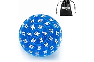 Poludie 100 Sided Polyhedral Dice, Single D100 Game Dice, 100 Sided Cube with Black Pouch, D100 die 48 mm (Blue with White Number)