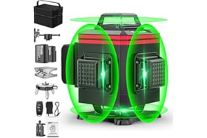 EREOIN 16 Lines Laser Level 4x360° Self Leveling Green Laser Level， 4D Green Cross Line for Construction and Picture Hanging，Laser measurement calibration tool，with 2 Rechargeable Battery and Tool Kit