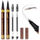 2PCS Eyebrow Pencils For Women【Natural Look】【Anti-smudge】【Waterproof】Microblading 4 Tips Eyebrow Pen With 2 Brushes, 05# Dark Brown