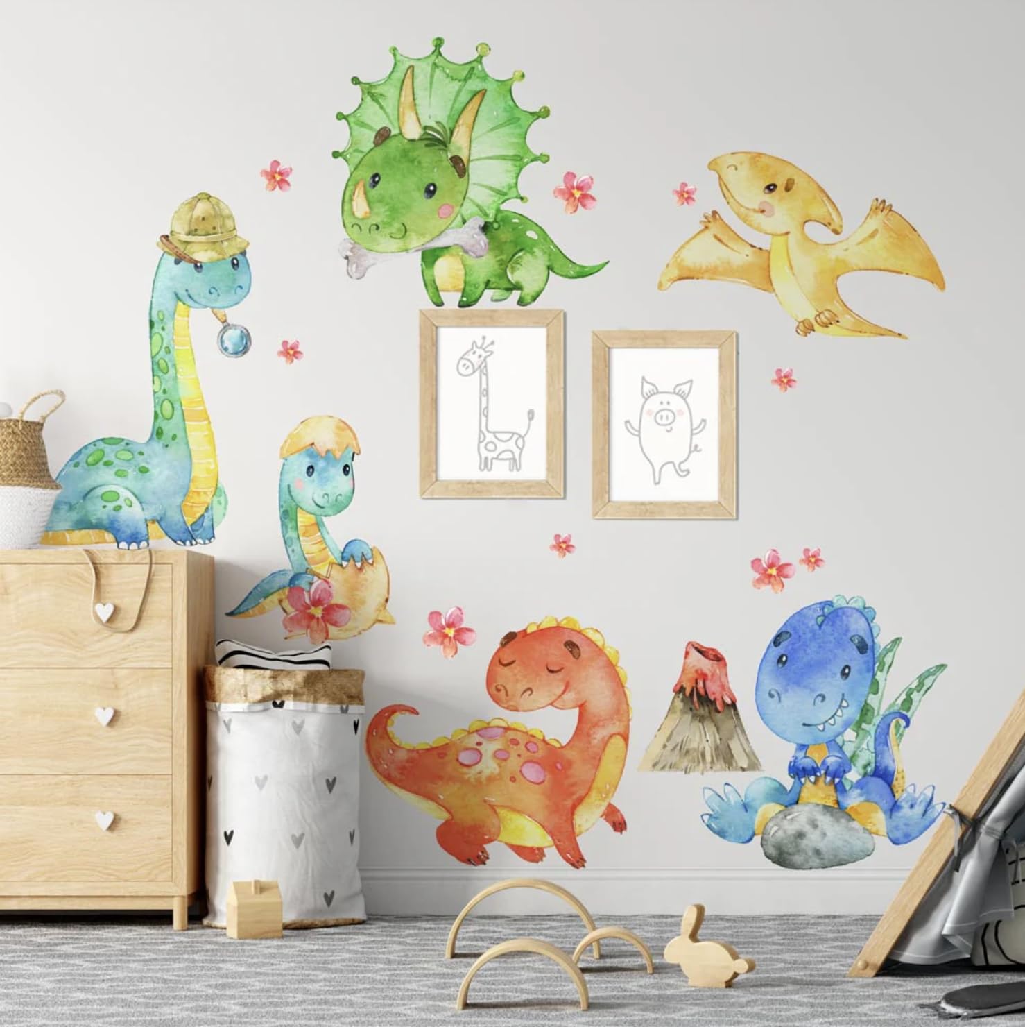 kina - R00616 Wall Stickers Sticker Baby Eco Friendly and Hypoallergenic Soft Fabric Repositionable Dinosaurs Jurassic Wall Decoration Newborn Nursery Nursery Wallpaper Sticker — image 1