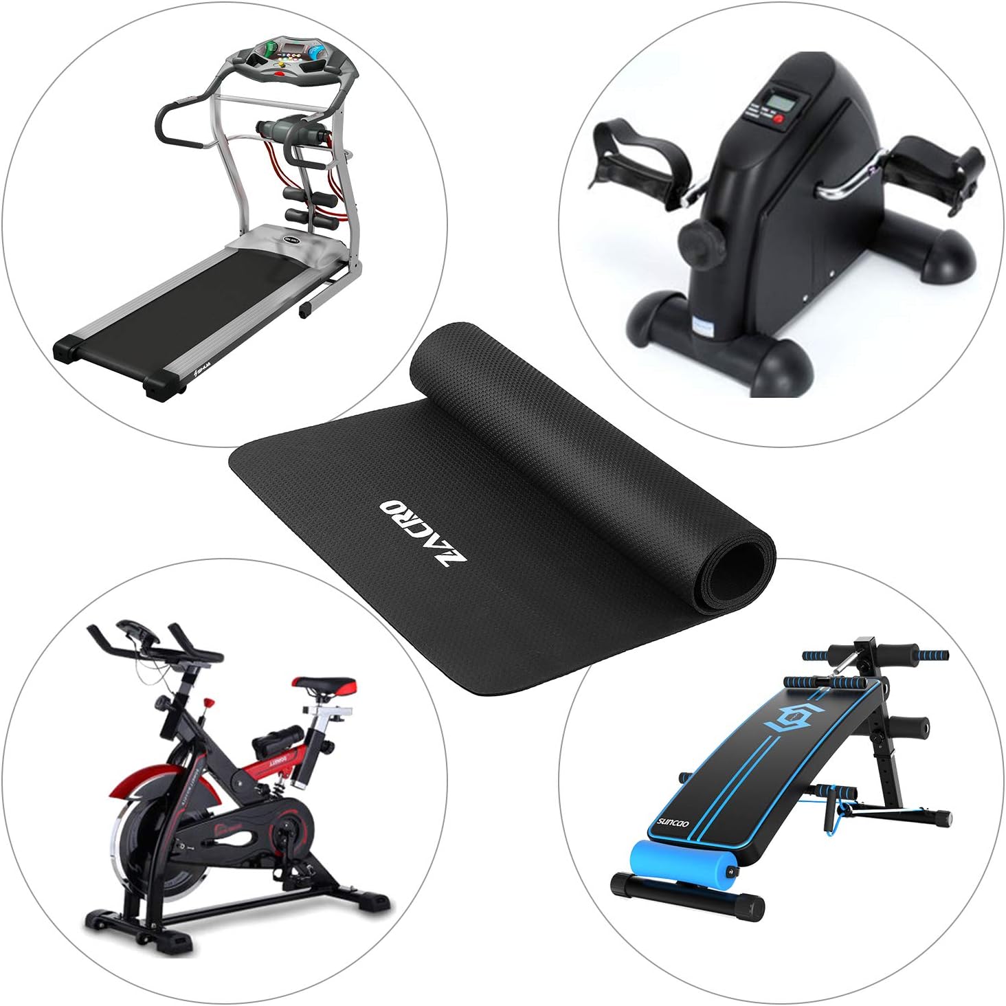 Zacro Protective Exercise Treadmill Mat - 5.9 x 2.46ft Heavy Duty Exercise Equipment and Treadmill Mats, Equipped with One Yoga Strap, Black : Sports & Outdoors