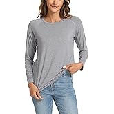 GYS Bamboo Viscose Pajama Tops for Women Long Sleeve Tees Crew Neck Sleep Shirt